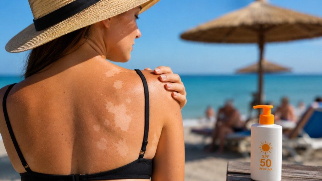 Jasne plamy na skórze po morzu: kiedy to nierówna opalenizna, a kiedy iść do dermatologa
