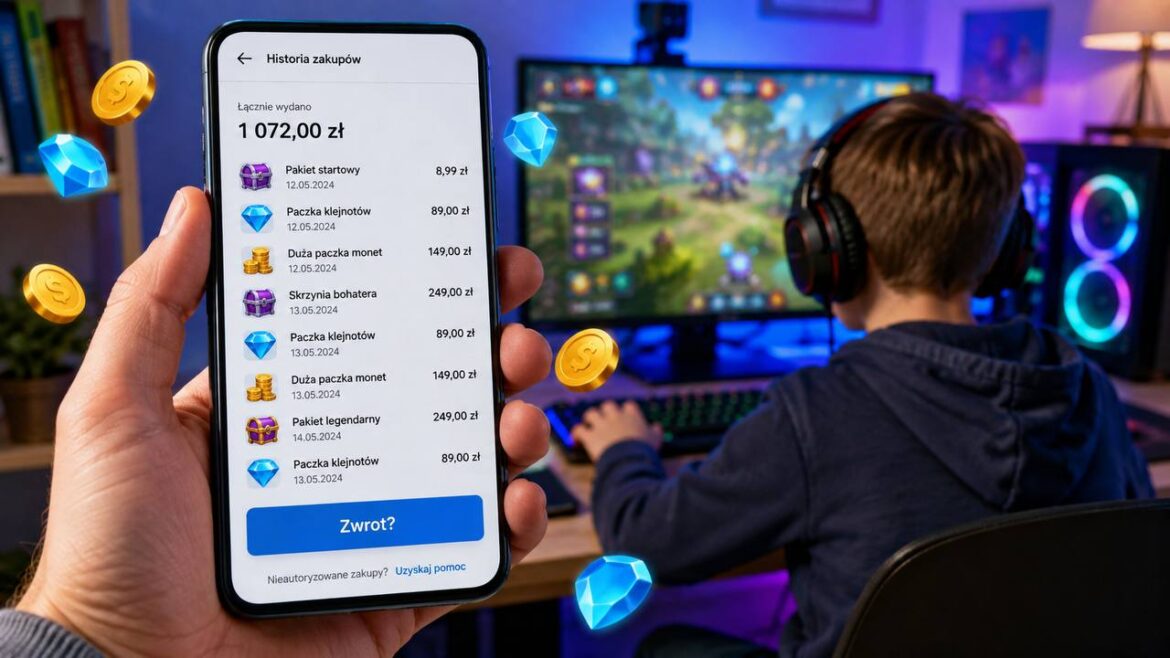 Dziecko wydało setki złotych w grze bez zgody rodzica? Sprawdź, kiedy można odzyskać pieniądze, jak zgłosić zwrot w Google Play i Apple oraz kiedy reklamować transakcję w banku w Polsce w 2026 roku.