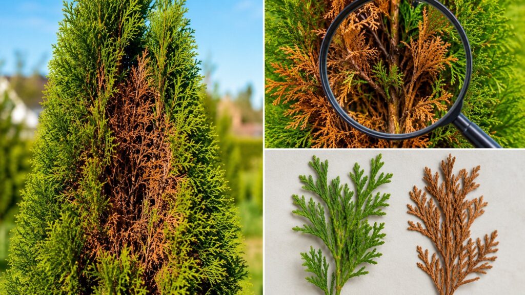 Tuje brązowieją od środka w sierpniu — naturalna wymiana igieł czy choroba