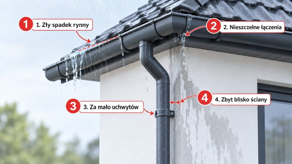 Rynna nie przecieka, ale ściana moknie: 4 błędy montażu, które ujawniają się podczas jesiennych deszczów