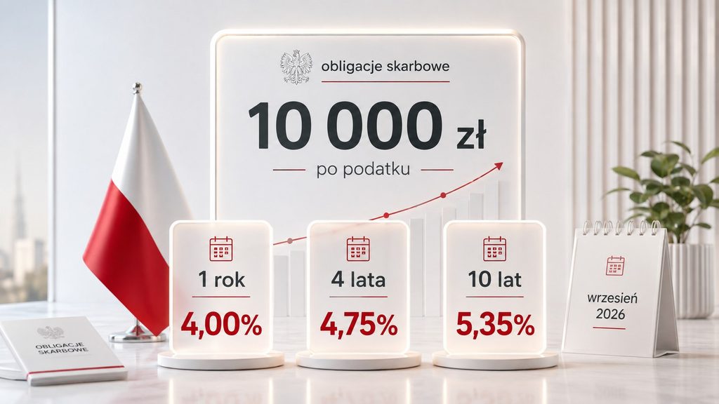 Obligacje skarbowe we wrześniu 2026: ile zarobisz z 10 000 zł po podatku na 1, 4 i 10 lat