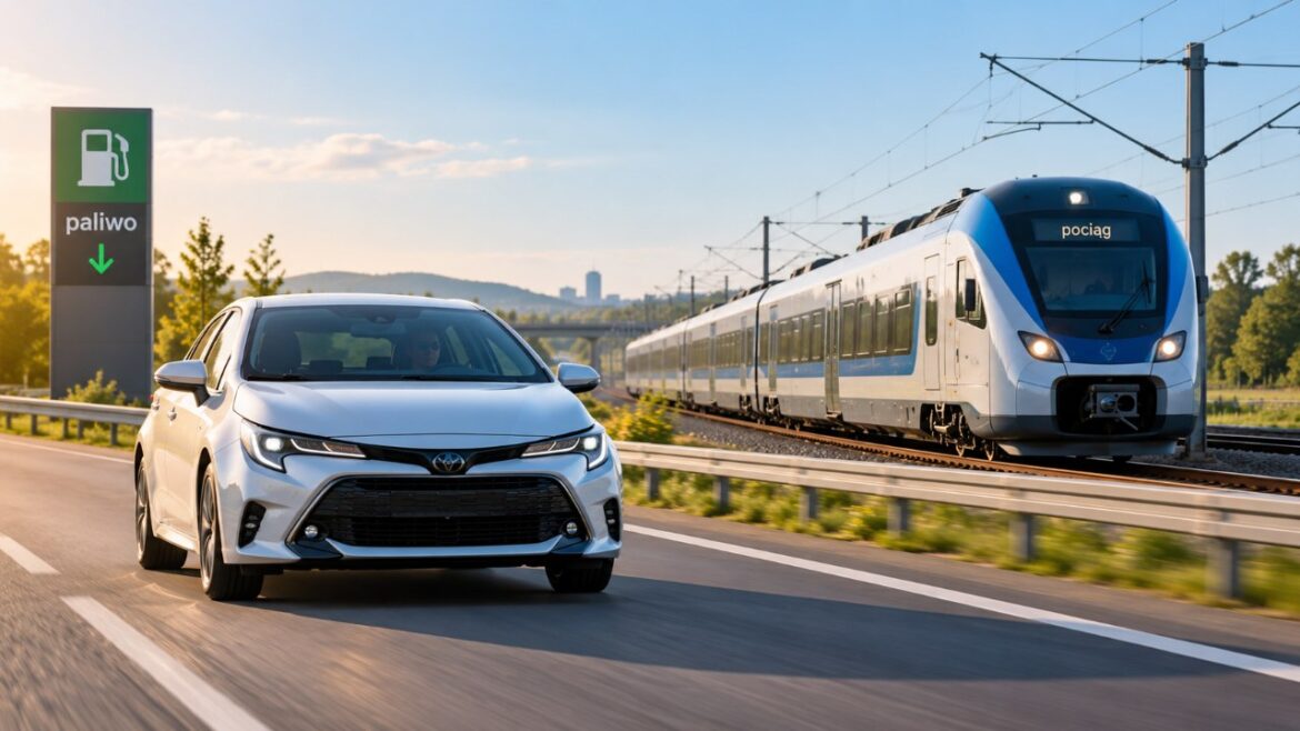 Czy po spadku cen paliw samochód jest tańszy niż pociąg? Liczymy koszt przejazdu 100, 300 i 500 km w Polsce jesienią 2026, uwzględniając benzynę, diesla, LPG, bilety, parking i liczbę pasażerów.