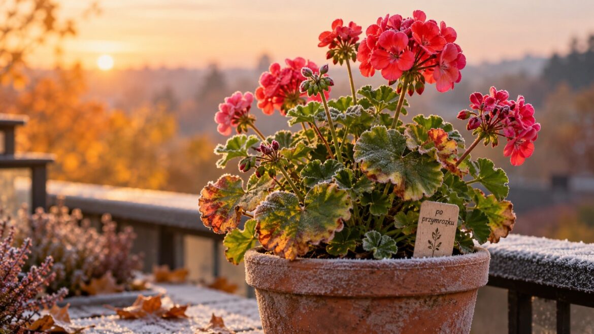 Pelargonia po pierwszym przymrozku może jeszcze odżyć. Sprawdź, jak ocenić pędy i korzenie, co przyciąć, kiedy przenieść donicę do domu i jak bezpiecznie przezimować roślinę bez gnicia.