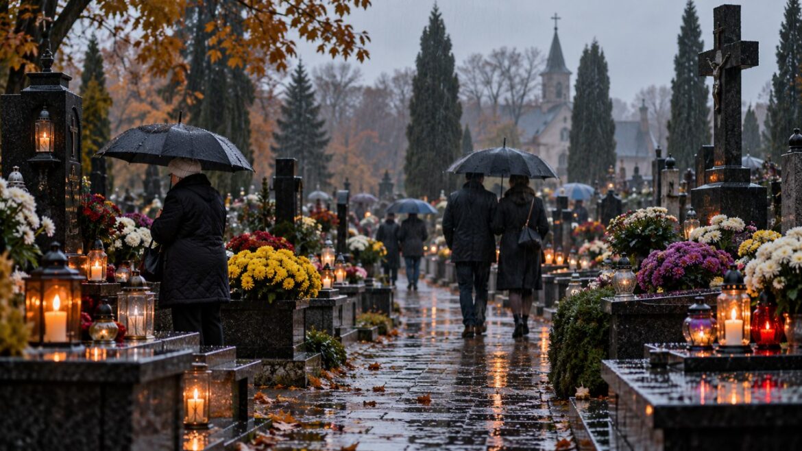 1 listopada 2026 IMGW przewiduje miejscami deszcz i 6–10°C, choć nowsze modele pokazują ocieplenie. Co zabrać na cmentarz? Pełna lista ubrań, zniczy i akcesoriów oraz wskazówki dla dzieci i seniorów.
